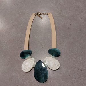 🦋 Statement Necklace - Leather w/Teal & Pearl Stone-like Pendants